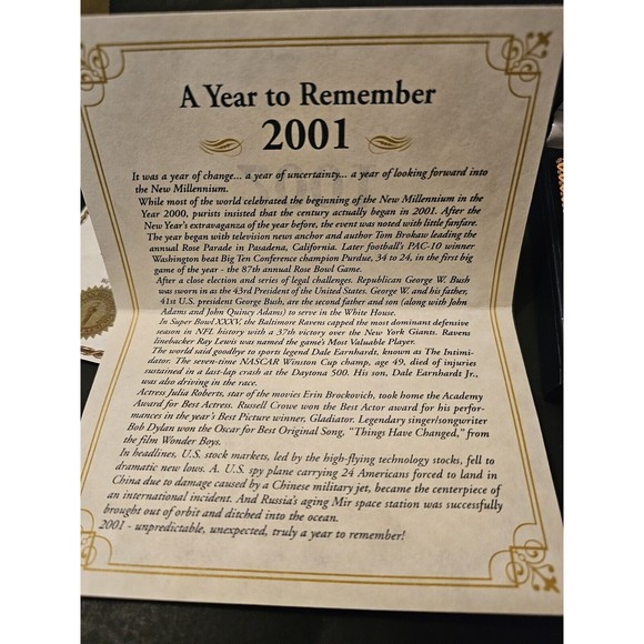 American Historic Society A Year To Remember 2001 Coins Certificates Etc - Picture 7 of 11